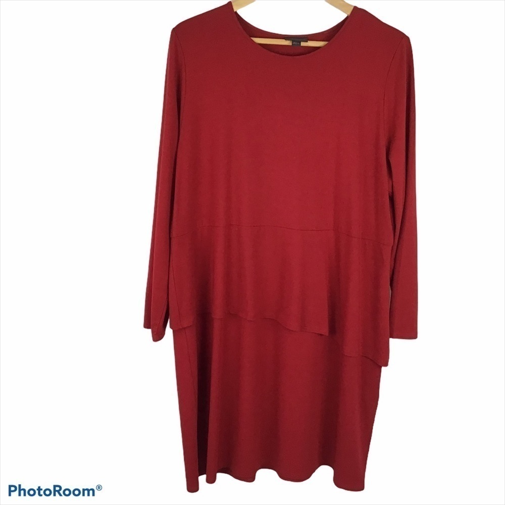 J.Jill Wearever Collection Red Tiered Long Sleeve Dress Size XLP